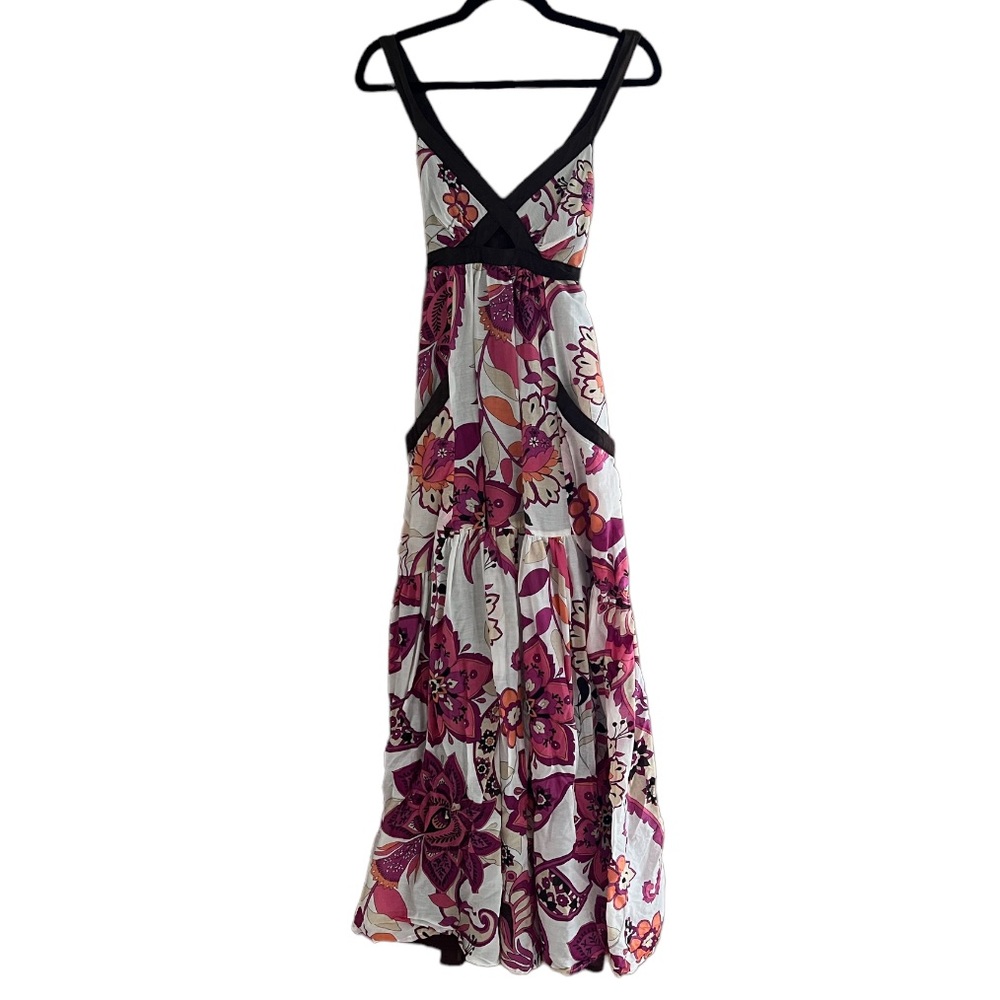 Bebe maxi dress floral XS tie in the back white brown